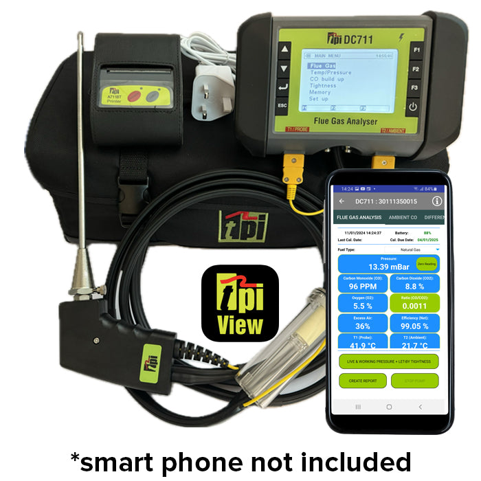 TPI DC711 Flue Gas Analyser With Probe And Charger