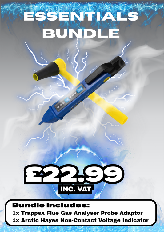 The Essentials Bundle (Trappex Right Angled Flue Gas Analyser Probe Adaptor & Arctic Hayes Non-Contact Voltage Indicator)